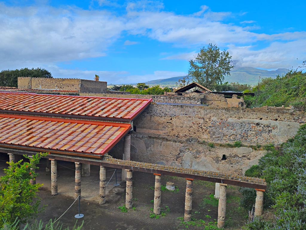 Villa of Mysteries, Pompeii. November 2023. Looking towards north wall behind colonnade. Photo courtesy of Giuseppe Ciaramella.