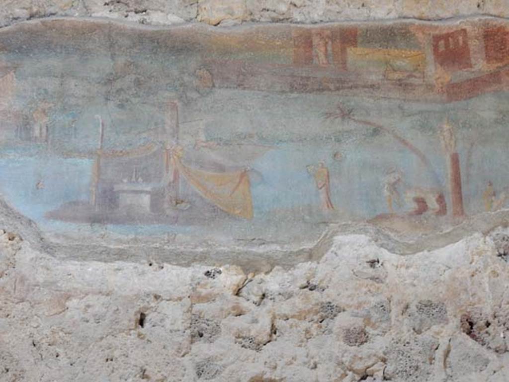 Villa of Mysteries, Pompeii. May 2015. Room 64, detail of Nile scene decoration from north wall of atrium. Photo courtesy of Buzz Ferebee.
