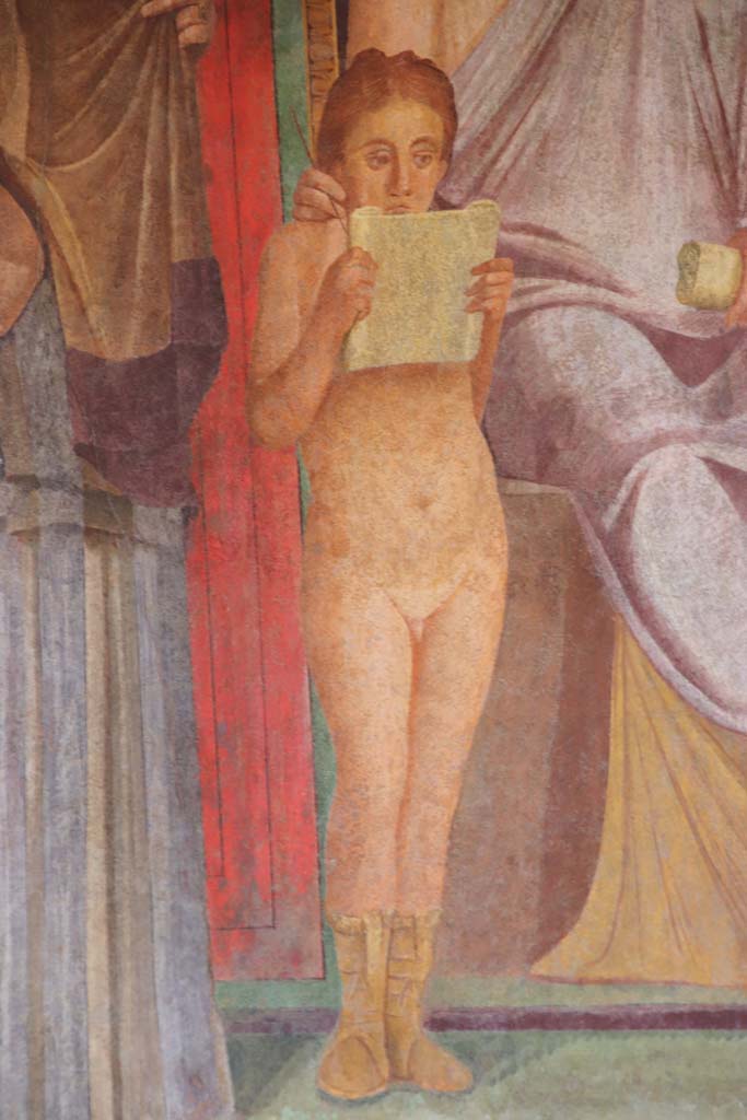 Villa of Mysteries, Pompeii. September 2021. Room 5, detail of figure from north wall. Photo courtesy of Klaus Heese.