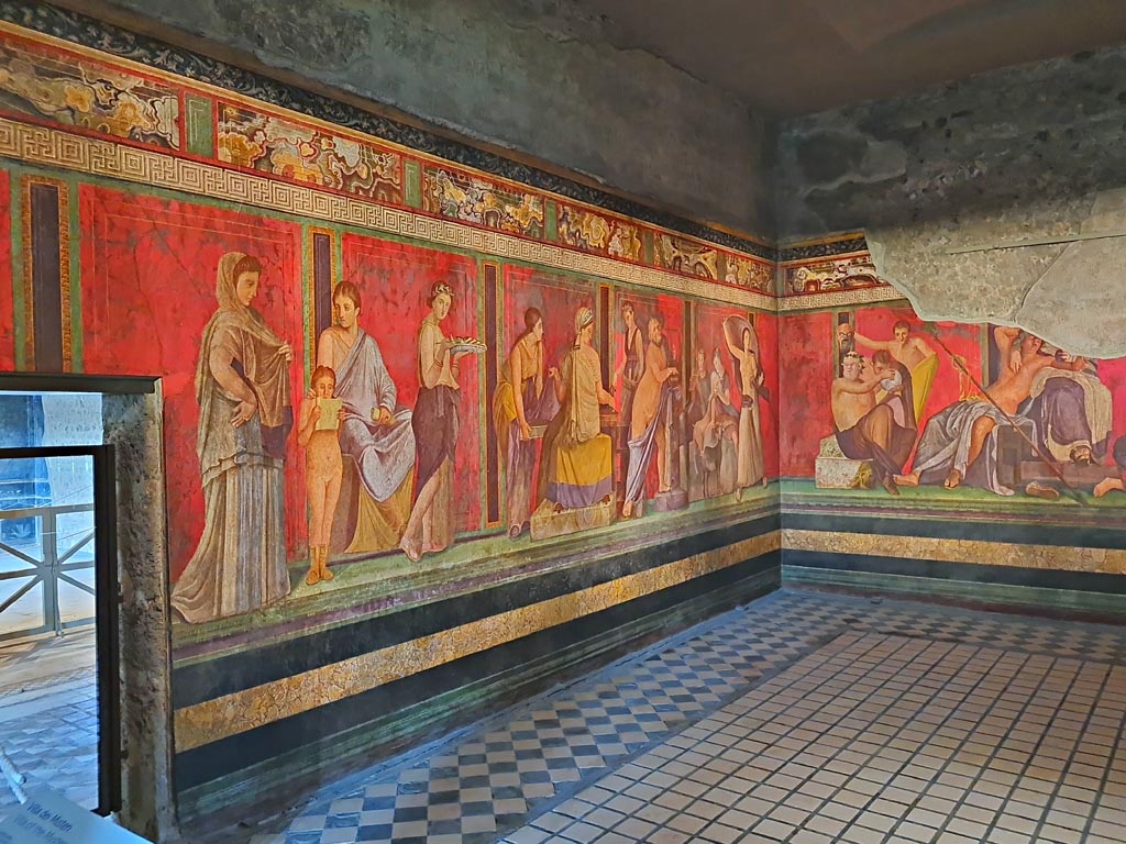 Villa of Mysteries, Pompeii. November 2023. 
Room 5, looking east along north wall towards north-east corner. Photo courtesy of Giuseppe Ciaramella
