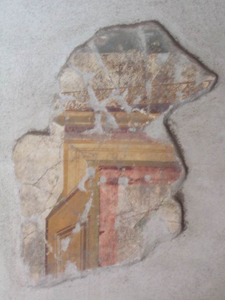 Villa Regina, Boscoreale. May 2006. Room 7, calcatorium north-west corner. Detail of painting of left hand open door.